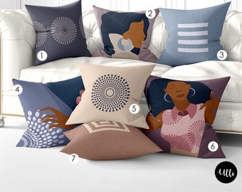 Modern Minimalist Pillow Cover, Mid-Century Throw Pillow, African American Woman Art, Radial, Round, Geometric, Cushion Cover, Decorative