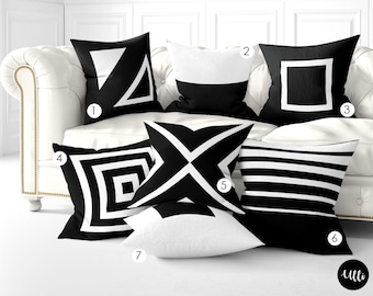 Black and White Geometric Throw Pillow, Mix and Match Horizontal lines Pillow Cover, Modern Abstract Pillow, Minimalist Black Pillow Cover