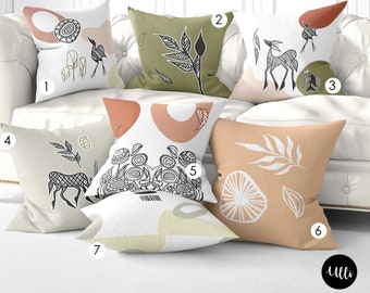 Mid-Century Pillow, Minimalist Pillow Cover, Abstract Throw Pillow Cover, Tribal Pillow Cover, Botanical, Scandi, Cushion Cover, Home Accent