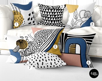 Mid-Century Pillow Cover, Minimalist PILLOW COVER, Scandinavian Pillow, Abstract Pillows, Abstract Leaf Pillow, Hand drawn Indoor Pillow