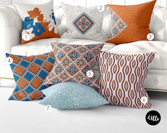 Turquoise and Orange Geometric African Wax Pillow Cover, Turquoise and Orange Diamond Mix and MatchThrow Pillow, Ankara Print Pillow Throw