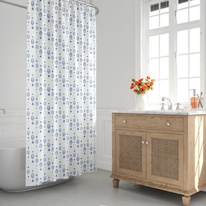 Boho Shower Curtain, Shibori Shower Curtain, Tie Dye Shower Curtain, Indigo, Abstract, Bohemian, Stripped, Tribal, White & Navy Blue