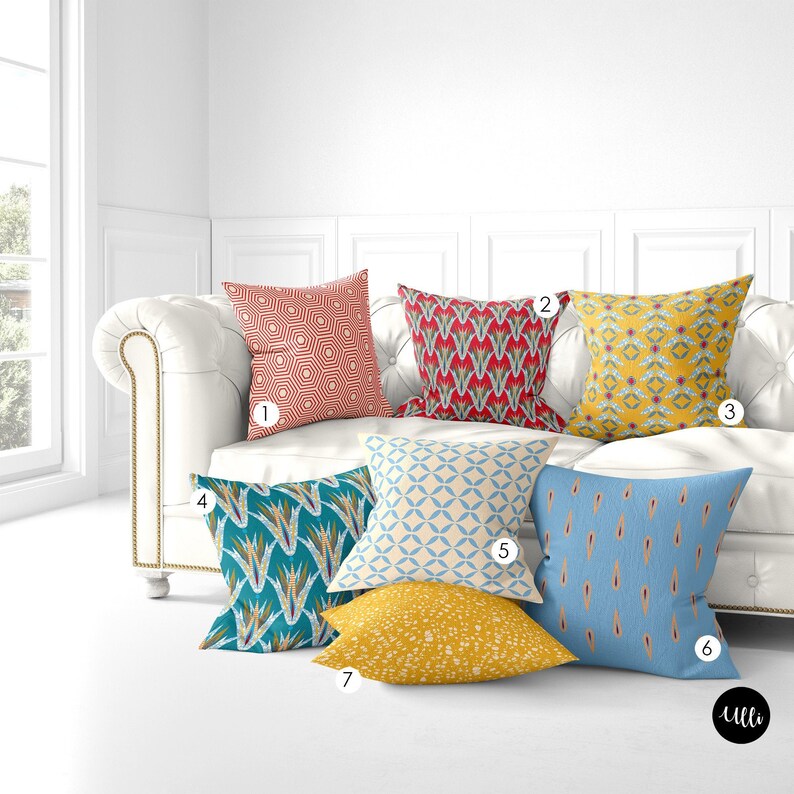 Red and Yellow Floral Pillow Cover Geometric Throw Pillow Etsy