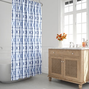 Boho Shower Curtain, Shibori Shower Curtain, Tie Dye Shower Curtain, Indigo, Bohomian, Abstract, Stripped, Tribal, Navy Blue, Bath Decor