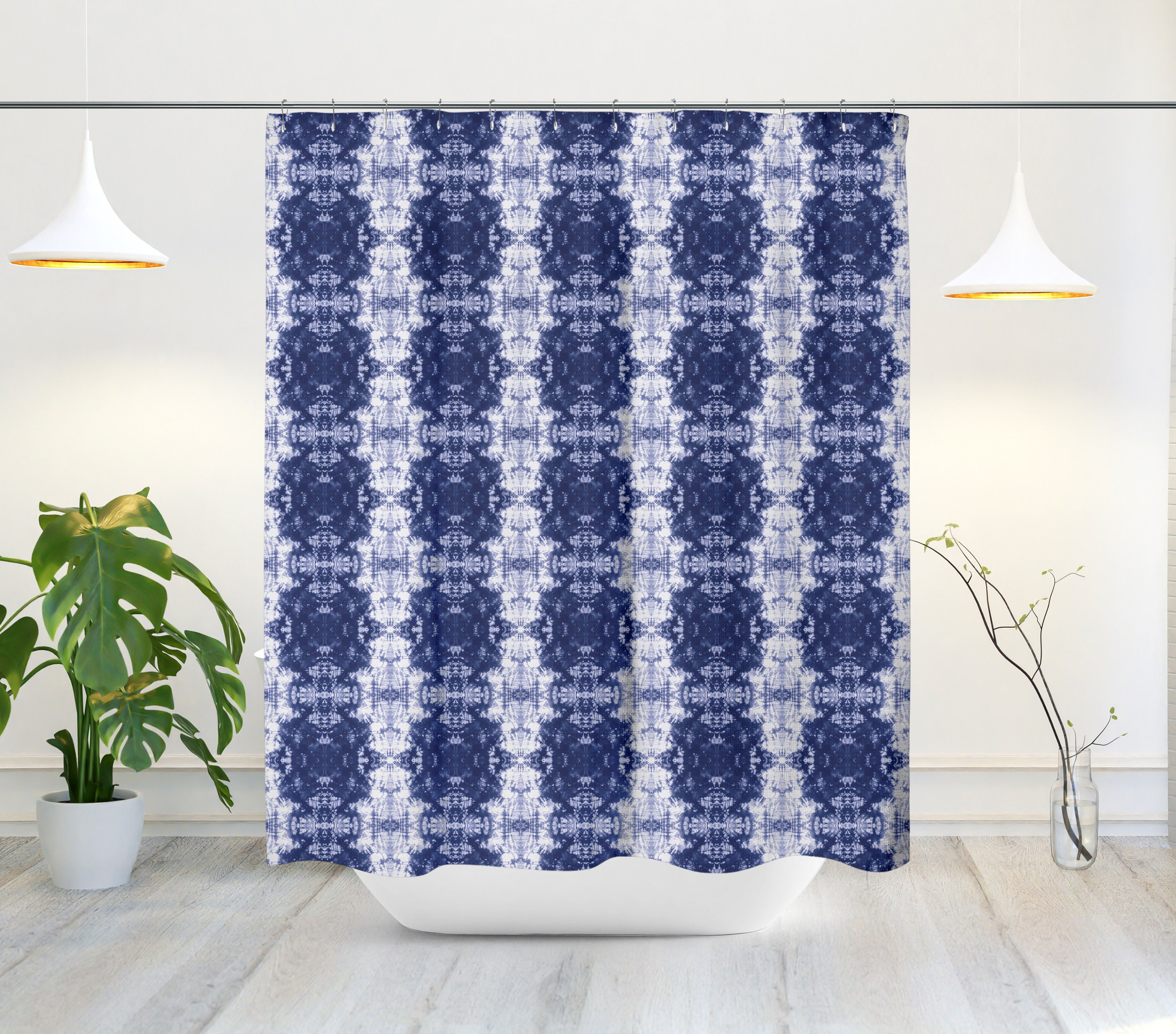 Shibori Shower Curtain Navy Blue and White Tie Dye Shower Etsy UK