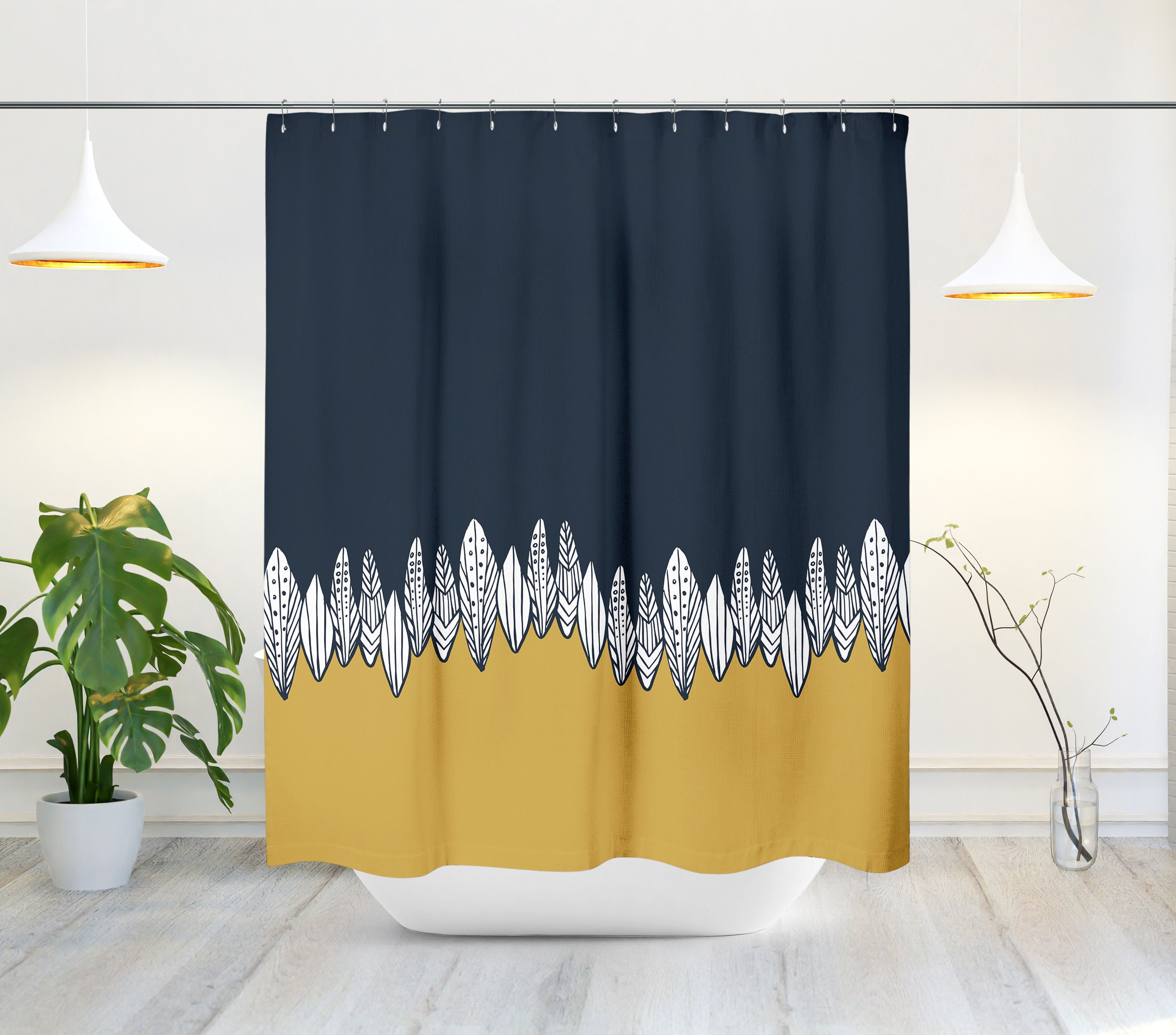 Mid-century Modern Shower Curtain, Boho Bath Curtain, Minimalist