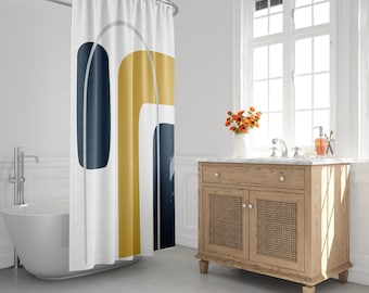 Mid-Century Modern Shower Curtain, Boho Bath Curtain, Minimalist, Abstract, Rainbow, Arch, Geometric, Shapes, Contemporary, House Warming