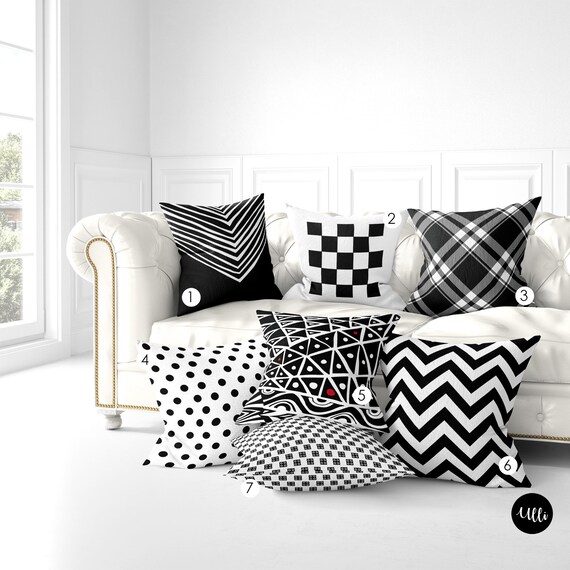 Black White Abstract Tribal Pillow Cover Minimalist Mid century Boho Throws Tribal Plaid Geometric Checked Chevron Dots Zig Zag Etsy