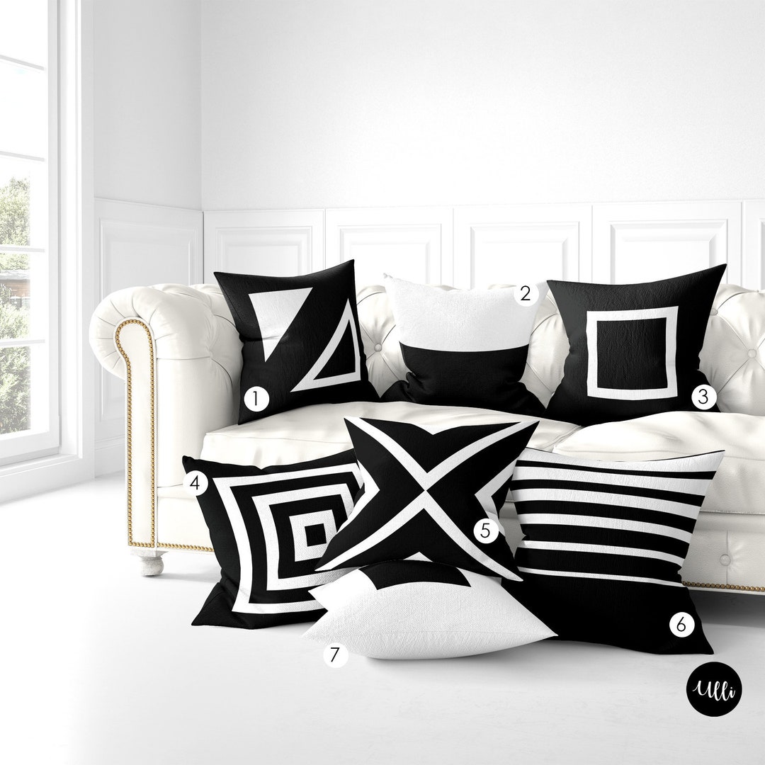 Black and White Geometric Throw Pillow, Mix and Match Horizontal Lines Pillow Cover, Modern