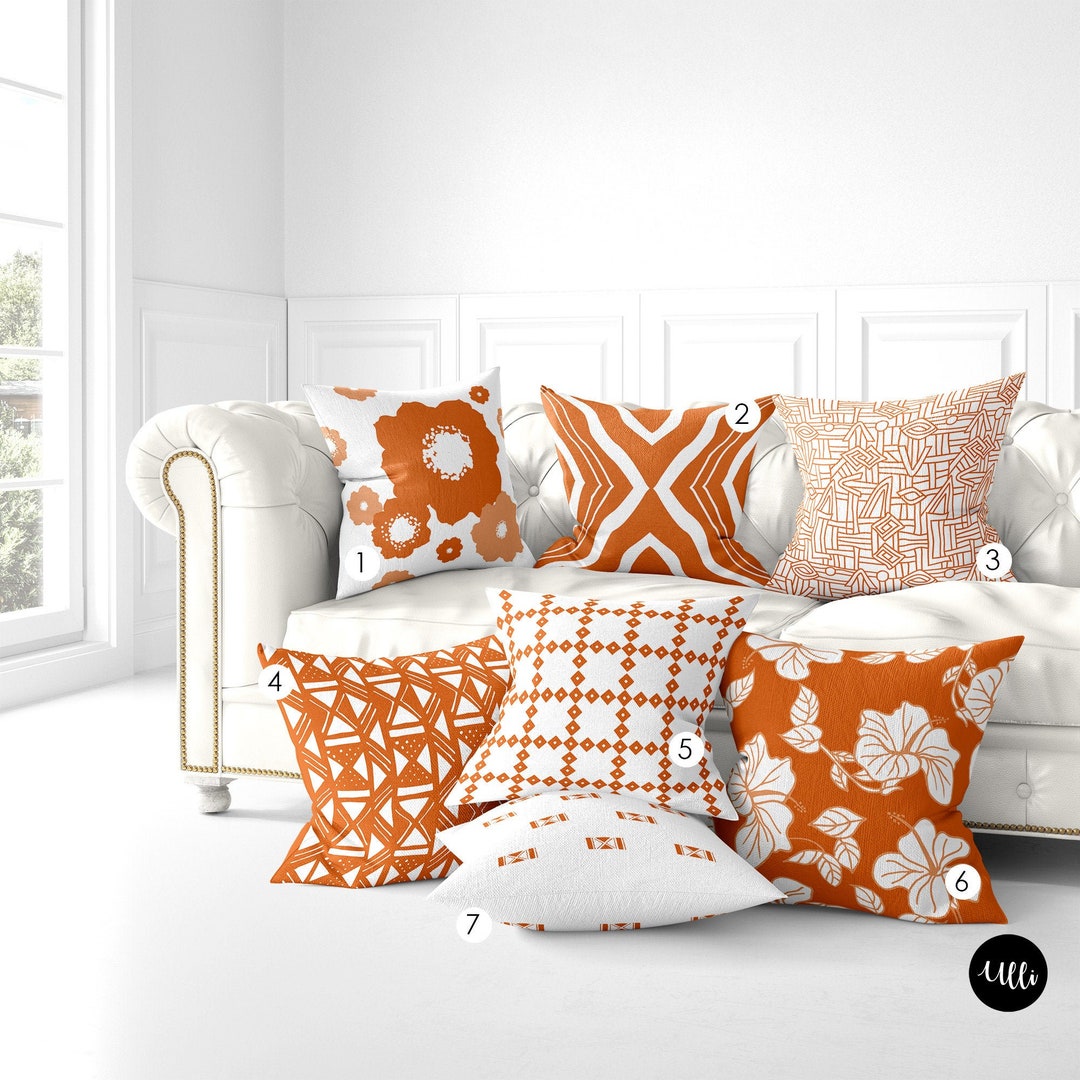 Orange Floral Pillow Cover Orange Geometric Mix and Match Etsy