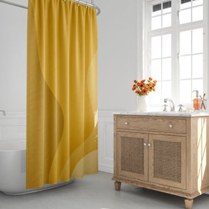 Mid-Century Modern Shower Curtain, Yellow, Minimalist Bath Curtain, Ombre, Abstract, Wavy, Scandinavian, Modern, Contemporary, Decor