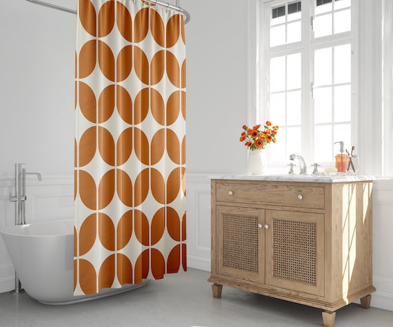 Abstrakter Duschvorhang Im Mid-Century Stil – Braun, Wasserdicht, 183x198 Cm, Mit 12 Haken