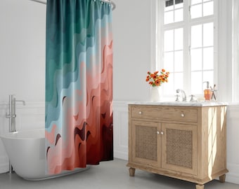 Mid-Century Modern Shower Curtain, Boho Bath Curtain, Ombre, Wavy, Abstract, Minimalist, Contemporary, Beach, Nautical, House Warming