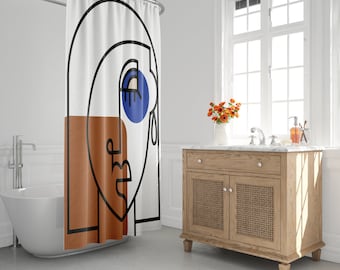 Mid-Century Modern Shower Curtain, Boho Bath Curtain, Minimalist, Abstract, Scandi, Nordic, Continuous Face, Contemporary Modern Bath Decor