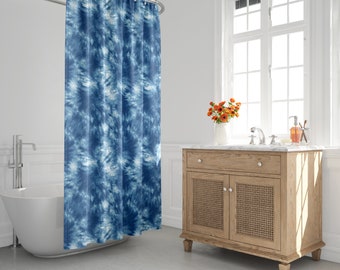 Boho Duschvorhang, Shibori Duschvorhang, Tie Dye Duschvorhang, Indigo, Abstrakt, Boho, Stripped, Tribal, Navy Blau, Bad Dekor