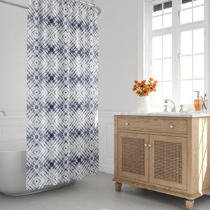 Boho Shower Curtain, Shibori Shower Curtain, Tie Dye Shower Curtain, Indigo, Abstract, Bohemian, Stripped, Tribal, Navy Blue, Bath Decor