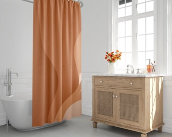 Tenda da doccia moderna Mid-Century, Tenda da bagno minimalista, Ombre, Astratto, Ondulato, Tono terra, Scandinavo, Moderno, Contemporaneo, Decor