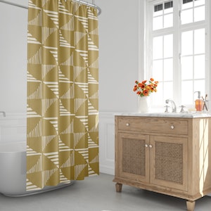 Yellow & White Boho Shower Curtain, Mudcloth Bath Curtain, Tribal, Minimalist, Abstract, Geometric Tribal, Mud Cloth, Bath Room Decor