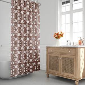 Brown & White Boho Shower Curtain, Mud Cloth Bath Curtain, Abstract, Tribal, Kuba, Minimalist, Chevron, Diamond, Geometric, Bath Room Decor