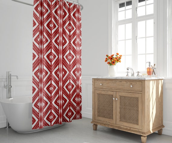 Red and white shower curtain discount
