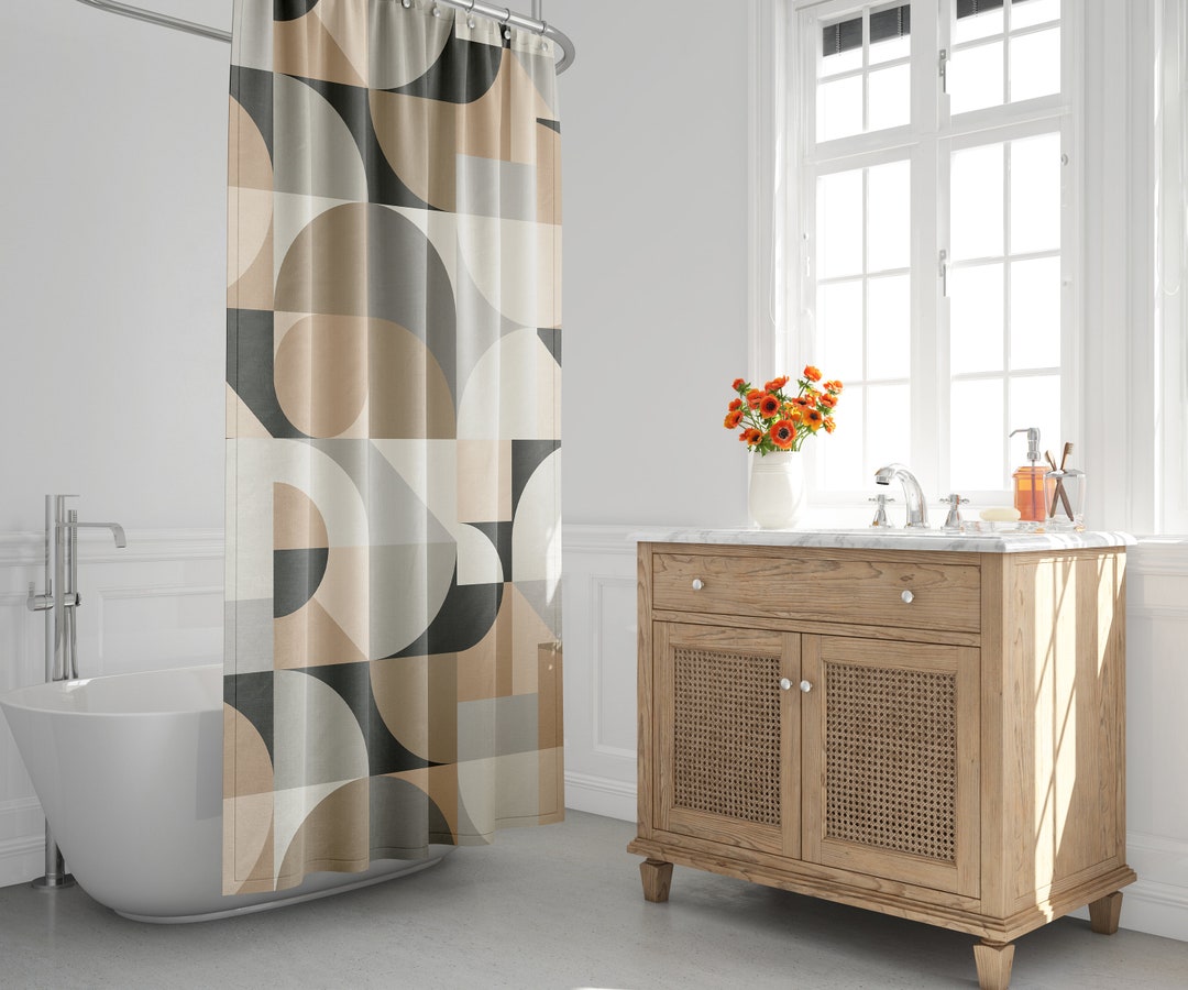 Abstract Earth Grey Tone Minimalist Geometric Mid-century Shower ...