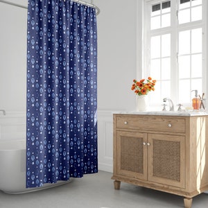 Boho Shower Curtain, Shibori Shower Curtain, Tie Dye Shower Curtain, Indigo, Abstract, Bohemian, Stripped, Tribal, Navy Blue, Bath Decor