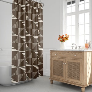 Brown & White Boho Shower Curtain, Mudcloth Bath Curtain, Tribal, Minimalist, Abstract, Geometric Tribal, Mud Cloth, Bath Room Decor