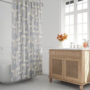 Grey & Beige Mud Cloth Shower Curtain, Boho Shower Curtain, Abstract, Tribal, Kuba Cloth, Minimalist, African Print, Bath Room Decor