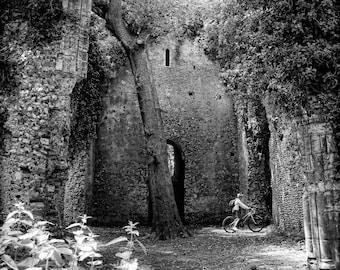Somerton Castle Cyclist Print: Black and White Photography (Digital Download)