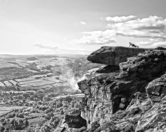 Peak District Print: Curbar Edge Black and White Photography (Digital Download)