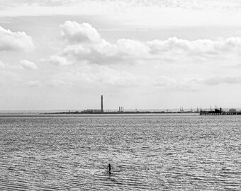 Southend-on-Sea Photography Print: Sole Swimmer, Black and White Wall Art (Digital Download)