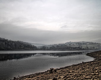 Foggy Dam Flask Landscape Photography Print: UK Reservoir Wall Art (Digital Download)