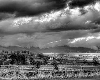 Cumbria Hills Cloudscape Photography: Black and White Landscape Art (Digital Download)