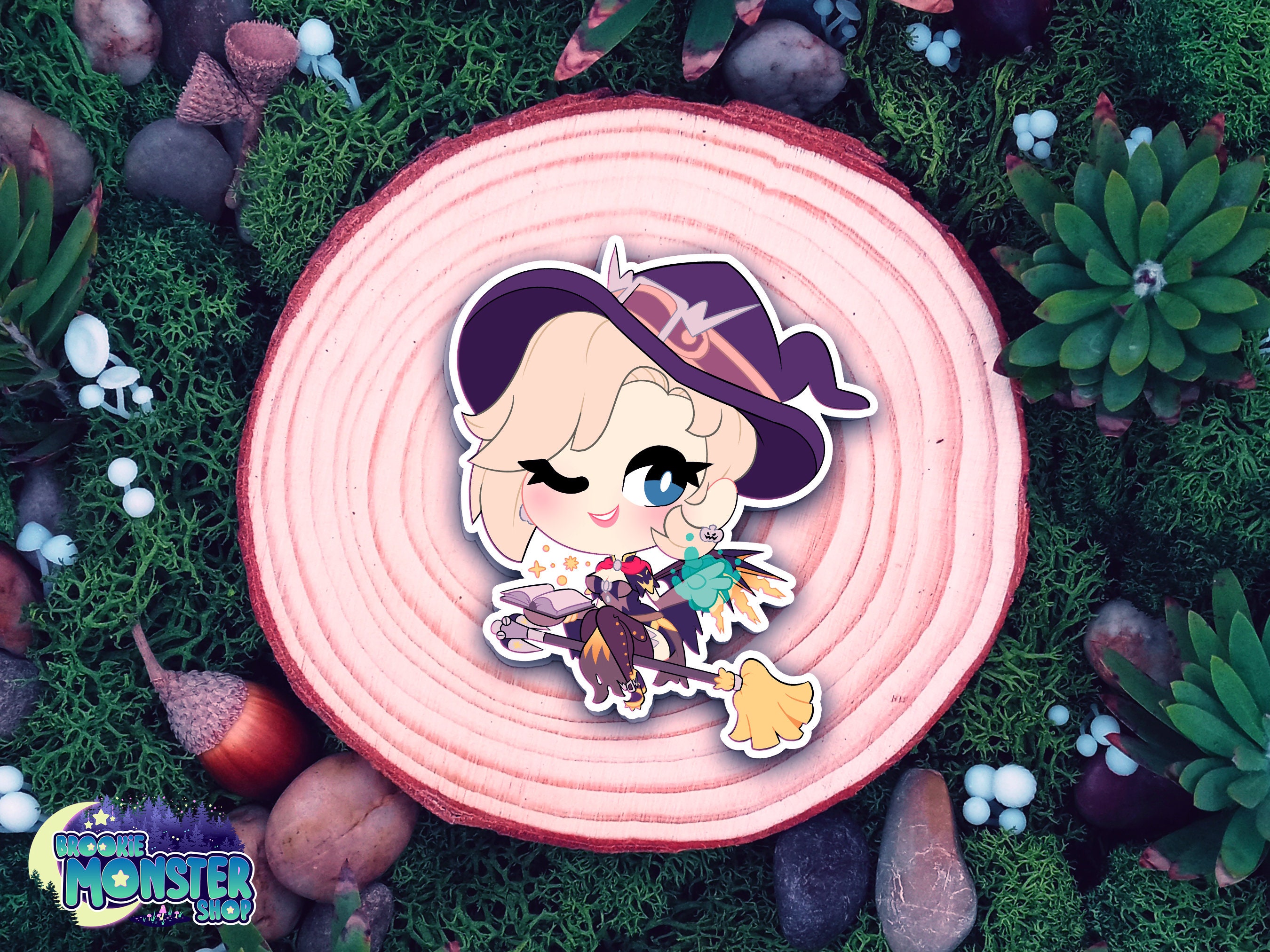 Chibi Wild Witch Weerbestendige Matte Diecut Sticker, Stickers, Cute