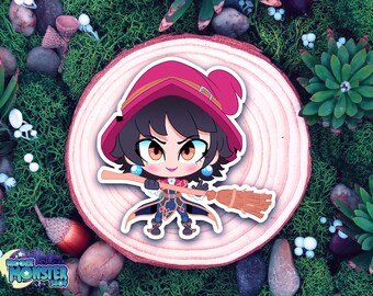 Chibi Hexe Wetterfest Matt Gestanzte Sticker, Aufkleber, Niedlich