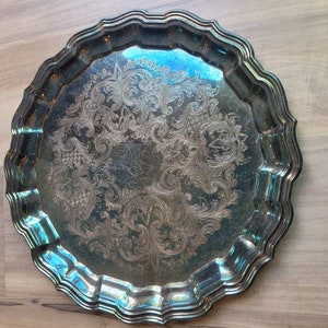 Antique sheffield silver company ornate silver serving tray round
