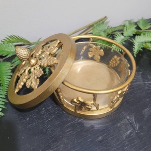 gold filagree trinket dish vintage glass and metal grape lid dish with gold filagree lid and holder