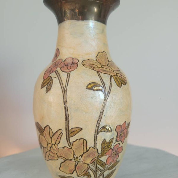 Vintage Japanese cloisonne  jar 8in tall solid brass and enamel made in india.