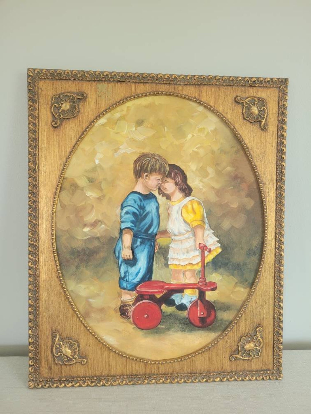 Vintage Gold Frame Oil Painting Gold Frame Gesso Val Center Etsy