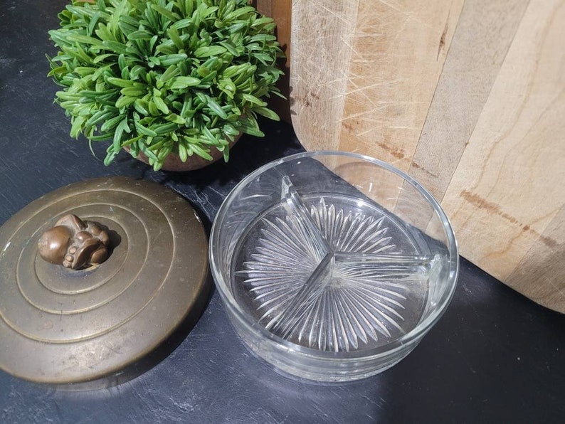 Copper Lid Vintage Glass Sectioned Candy Dish Relish Dish Etsy