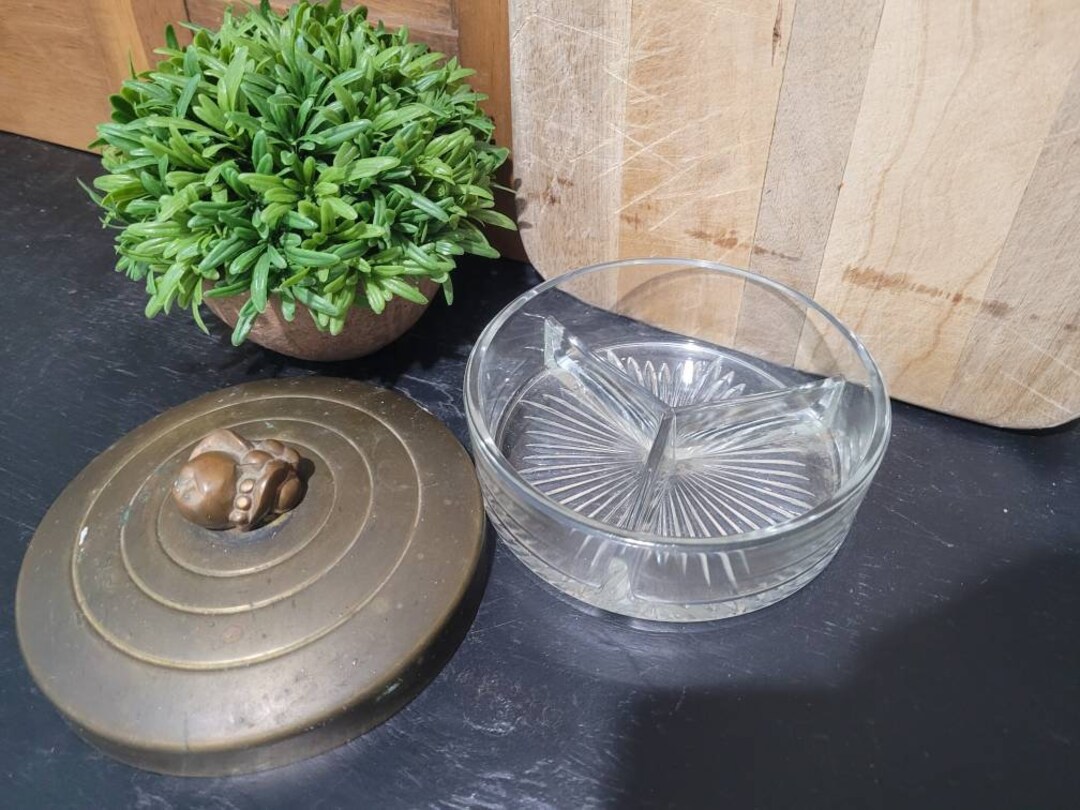 Copper Lid Vintage Glass Sectioned Candy Dish Relish Dish Etsy