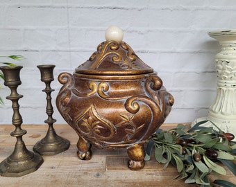 Urn for ashes ornate old world style urn baroque vase with lid laundry room decor detergent pod storage.