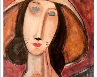Modigliani Jeanne Hébuterne Chat 3 » Aimant Art anthropomorphe original