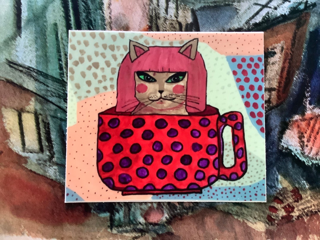 Yayoi Kusama Cat Person in Polka Dot Cup 3 Sticker Original - Etsy