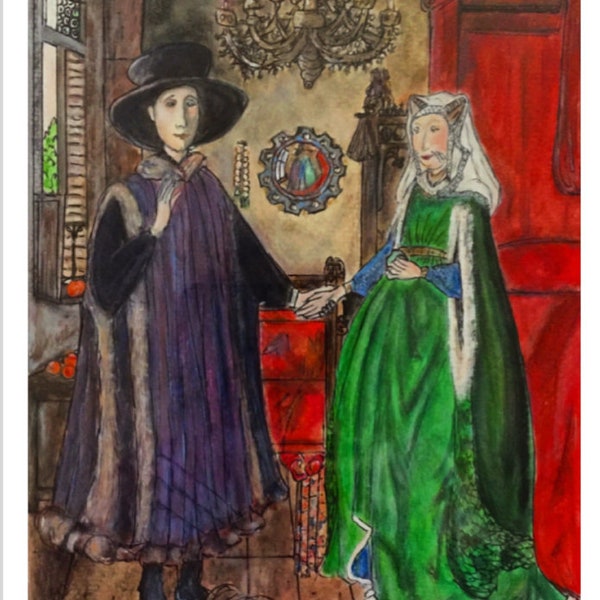 Arnolfini’s Cat Wedding  3” Sticker Jan van Eyck Original Artwork