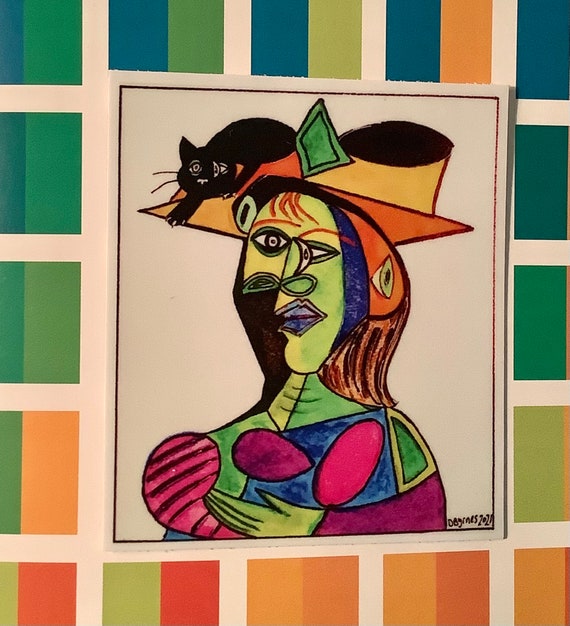 3 AUFKLEBER Picasso inspirierte kubistische Frau mit schwarzem