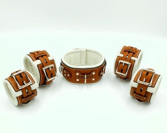 G8DBOY CUSTOMIZABLE Leather Restraints Set - Ankle & Wrist Restraints + Collar
