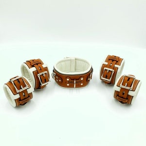 G8DBOY CUSTOMIZABLE Leather Restraints Set - Ankle & Wrist Restraints + Collar