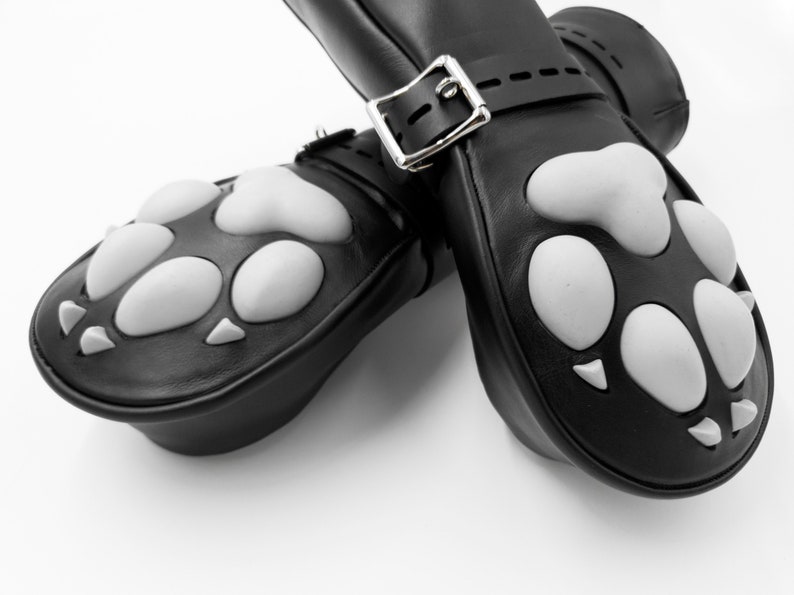 CUSTOMIZABLE Leather Mittens Mitts Gloves with SILICONE Puppy Paw Pads and Lockable Buckles LONG image 5