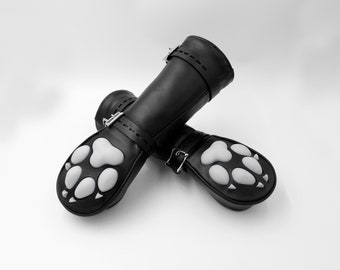 CUSTOMIZABLE Leather Mittens Mitts Gloves with SILICONE Puppy Paw Pads and Lockable Buckles ~ LONG